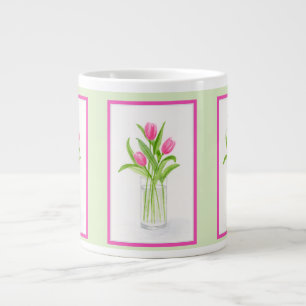 Taza De Café Gigante Tulipanes en agua pintados a mano acuarela