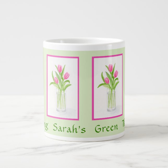 Taza De Café Gigante Tulips Handpainted Watercolor PERSONALIZE Gardener (Frente)