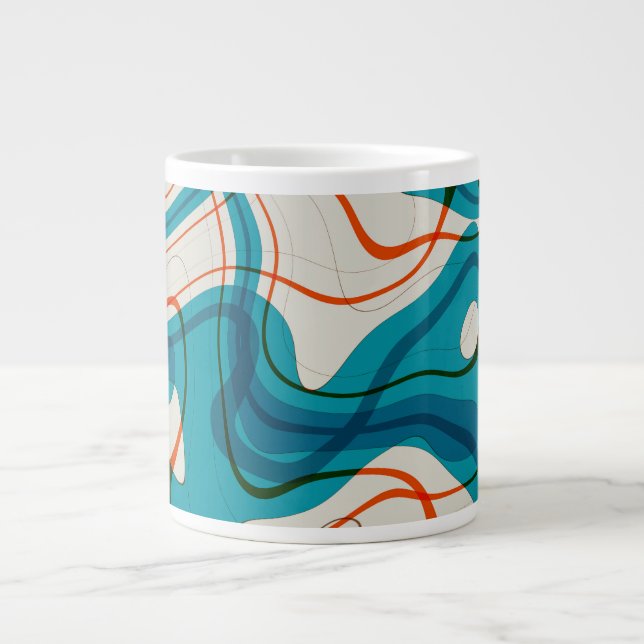Taza De Café Gigante Turquesa y Red Swirls (Frente)