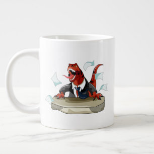 Taza De Café Gigante Tyrannosaurus Rex Jefe Sentado En Un Escritorio.