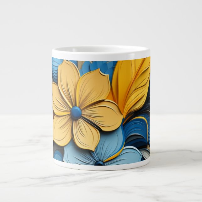 Taza De Café Gigante Ukrainian motifs blue and yellow X-Large Mug (Frente)