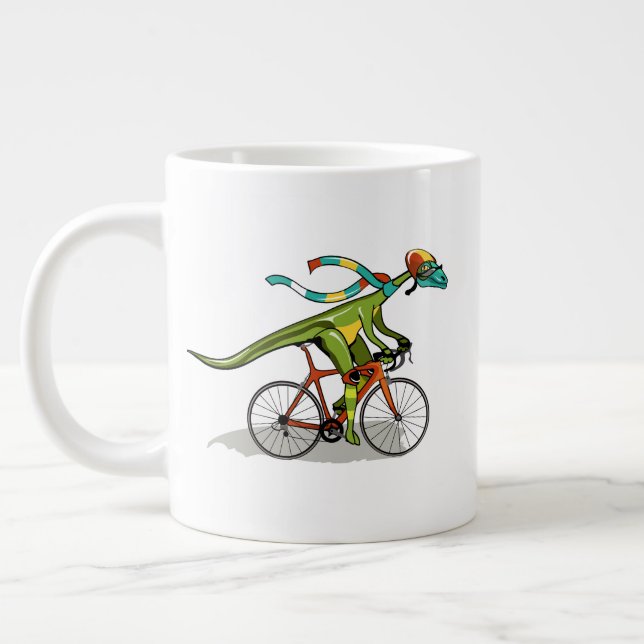 Taza De Café Gigante Un Dinosaurio De Anabisetia Montando En Bicicleta. (Izquierda)