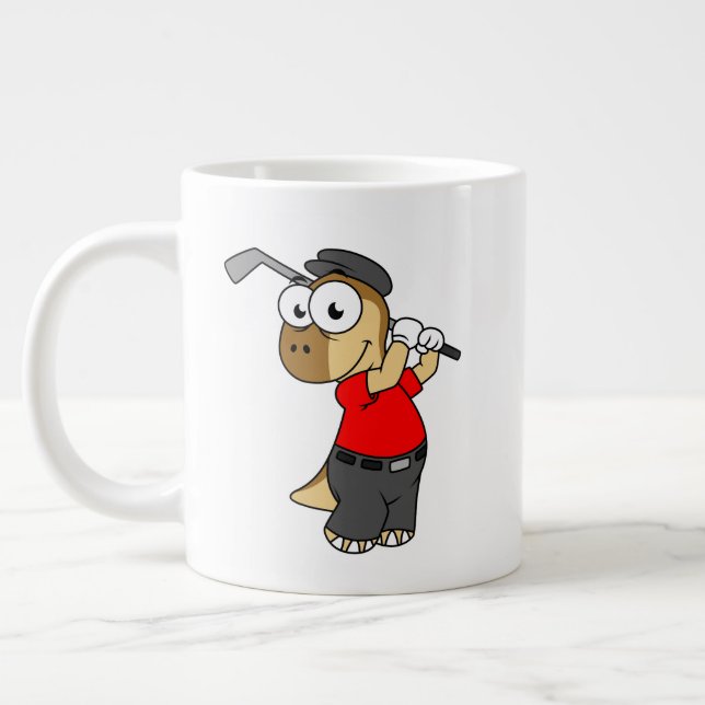 Taza De Café Gigante Un Dinosaurio Pachycephalosaurio Jugando Golf. (Izquierda)