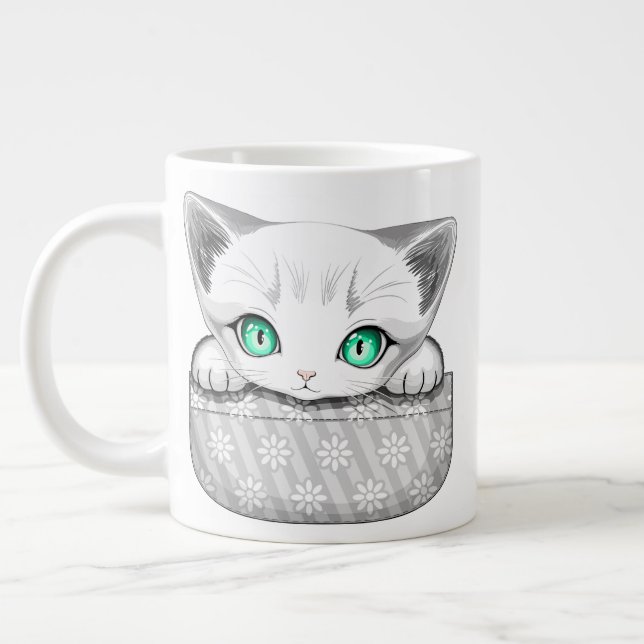 Taza De Café Gigante Un gato lindo y juguetón al máximo desde un bolsil (Izquierda)