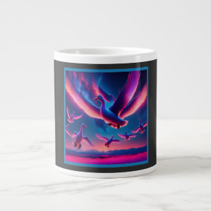 Taza De Café Gigante Un Montón De Hovers Geeses De Neón Rosa En El Ciel