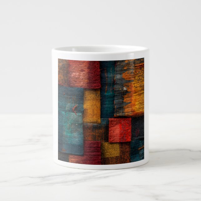 Taza De Café Gigante Upcycled Wool Sari Patchwork Sustainable Maximalis (Frente)