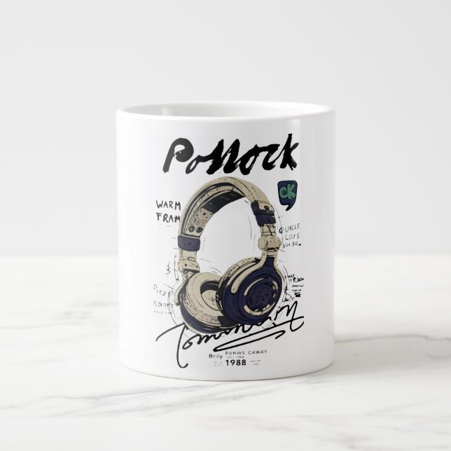 Taza De Café Gigante Urban Retro Headphone Vibe Illustration (Frente)