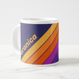 Taza De Café Gigante Uvas Vintage Rayas de Arcoíris con Nombre
