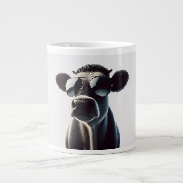 Taza De Café Gigante Vaca de moda con gafas de sol (Frente)