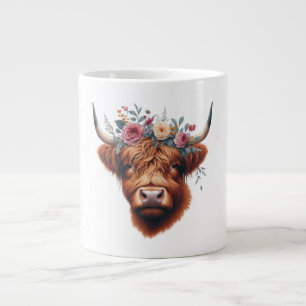 Taza De Café Gigante Vaca de tierras altas, con flores y primavera