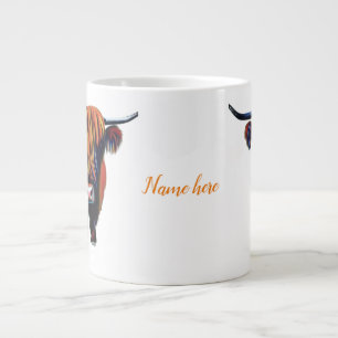 Taza De Café Gigante Vaca Highland con nombre editable