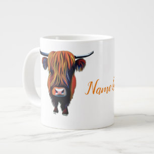 Taza De Café Gigante Vaca Highland con nombre editable