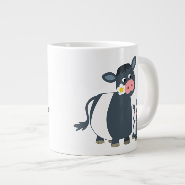 Taza De Café Gigante Vaca y becerro ceñidos dibujo animado lindo de (Derecha)