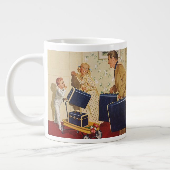 Taza De Café Gigante Vacaciones familiares, papá, niños y maletas (Izquierda)