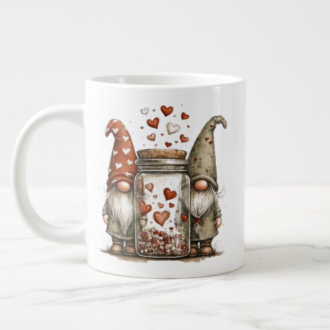Taza De Café Gigante Valentine Gnome Coffee Mug – Cute Love Jar Design (Izquierda)