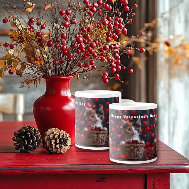 Taza De Café Gigante Valentine's Day Calico Kitten Red Hearts Candy (Subido por el creador)