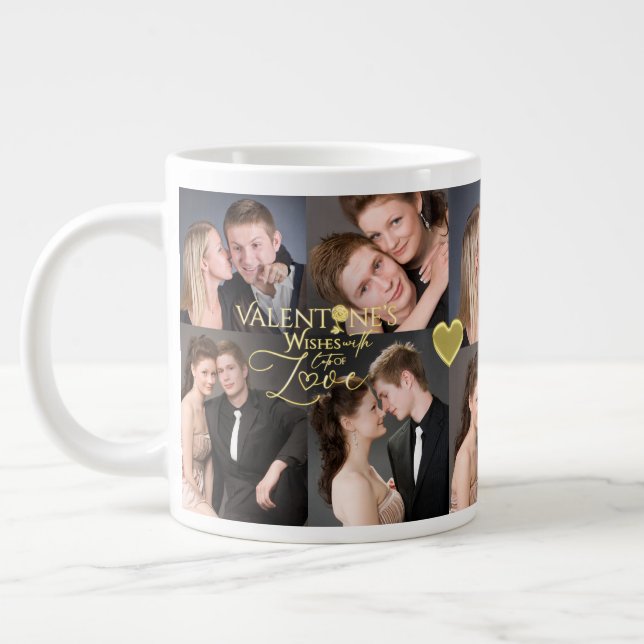 Taza De Café Gigante Valentine's Day Elegant Gold Photo Collage  (Izquierda)
