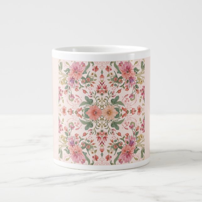 Taza De Café Gigante Valentine's Day, Lovely Pink Flowers Pattern  (Frente)