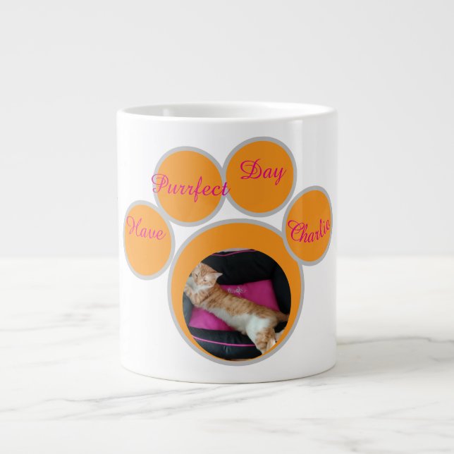 Taza De Café Gigante Valentine's Ginger Cat Pawprint Photo (Frente)