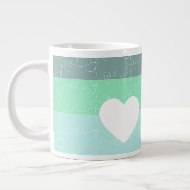 Taza De Café Gigante Valentines Heart-Drawn Love Blue Green (Izquierda)