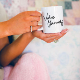 Taza De Café Gigante Valórate Mensaje Positivo para el Autocuidado