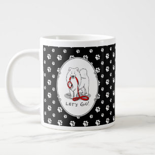 Taza De Café Gigante ¡Vamos! (para dar un paseo) Samoyed w red leash Fu