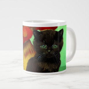 Taza De Café Gigante Van Gogh Black Kitten Red Flowers