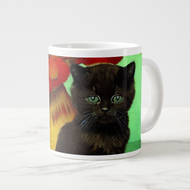 Taza De Café Gigante Van Gogh Black Kitten Red Flowers (Derecha)