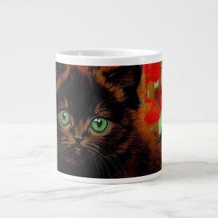 Taza De Café Gigante Van Gogh Gato Negro Flores Rojas