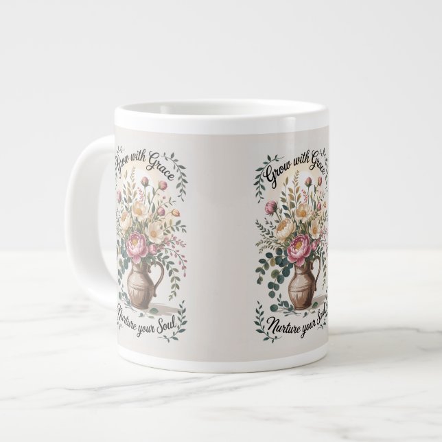 Taza De Café Gigante Vase Con Florals Crecer Con Cita De Gracia (Izquierda)