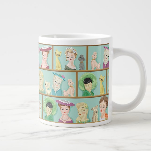 Taza De Café Gigante Vasos con gatos y perros de la vintage cabeza de g (Derecha)