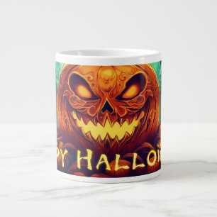 Taza De Café Gigante Velas de Calabaza Dentada Brillan Arte de Hallowee