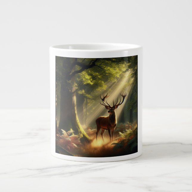 Taza De Café Gigante Venado en el bosque matutino (Frente)
