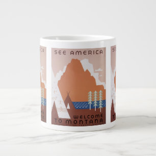 Taza De Café Gigante Ver América Bienvenido a Montana, Viaje Antiguo