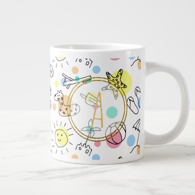 Taza De Café Gigante Verano Diversión Monograma Beach Holiday Doodles D (Derecha)