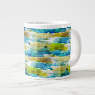 Taza De Café Gigante Verde abstracto de la acuarela, azul