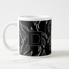 Taza De Café Gigante Verde Botánico Floral Monograma Negro y Blanco