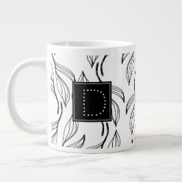 Taza De Café Gigante Verde Botánico Floral Monograma Negro y Blanco