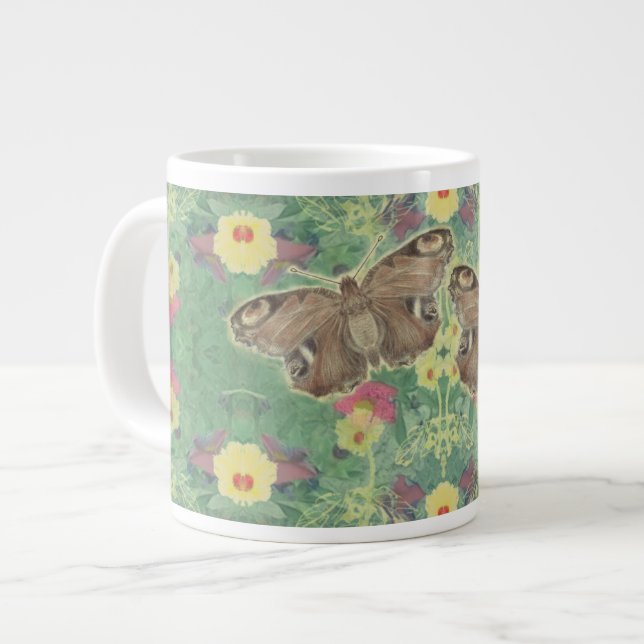 Taza De Café Gigante Verde floral con mariposas (Izquierda)