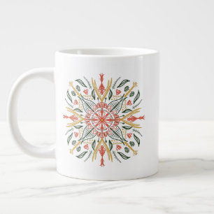 Taza De Café Gigante Verde floral naranja amarillo arte bohemio