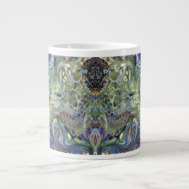 Taza De Café Gigante Verde jaula oliva, burdeos morado azul (Frente)