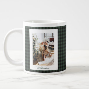 Taza De Café Gigante Verde Negro Búfalo Cuadros Rústico Foto Navidad  