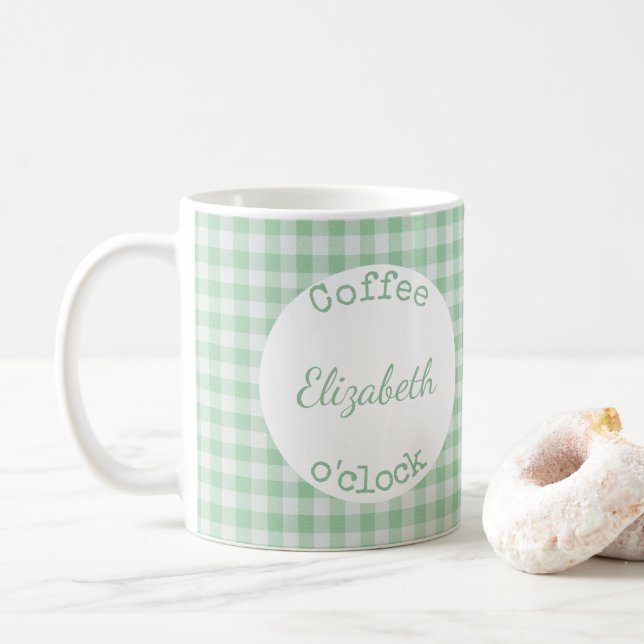 Taza De Café Gigante verde y blanco con nombre (Con donut)