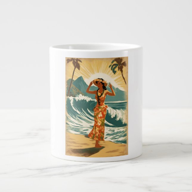 Taza De Café Gigante Viajes de estilo hawaiano de época Honolulu Mid-Pa (Frente)