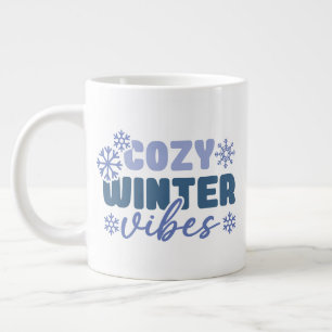 Taza De Café Gigante Vibes de invierno acogedoras - Tipografía de copo