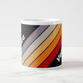 Taza De Café Gigante Vibra Retro con Rayas de Arcoíris y Nombre