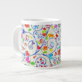 Taza De Café Gigante Vibrant All-Over Mosaic Abstract Hearts & Swirls 