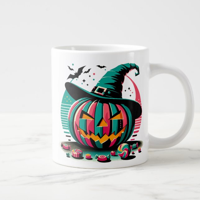 Taza De Café Gigante Vibrant Pop Art Witch Hat Pumpkin Halloween (Derecha)