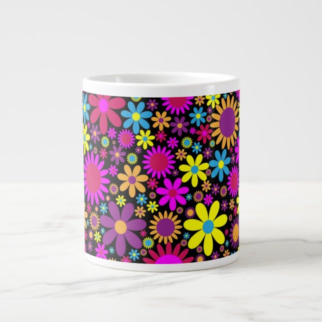 Taza De Café Gigante Vibrant Psychedelic Flowers in Bloom-67566 (Frente)