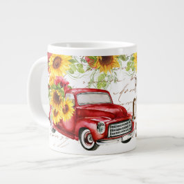 Taza De Café Gigante Vibrante escena campestre con camión, girasoles, c